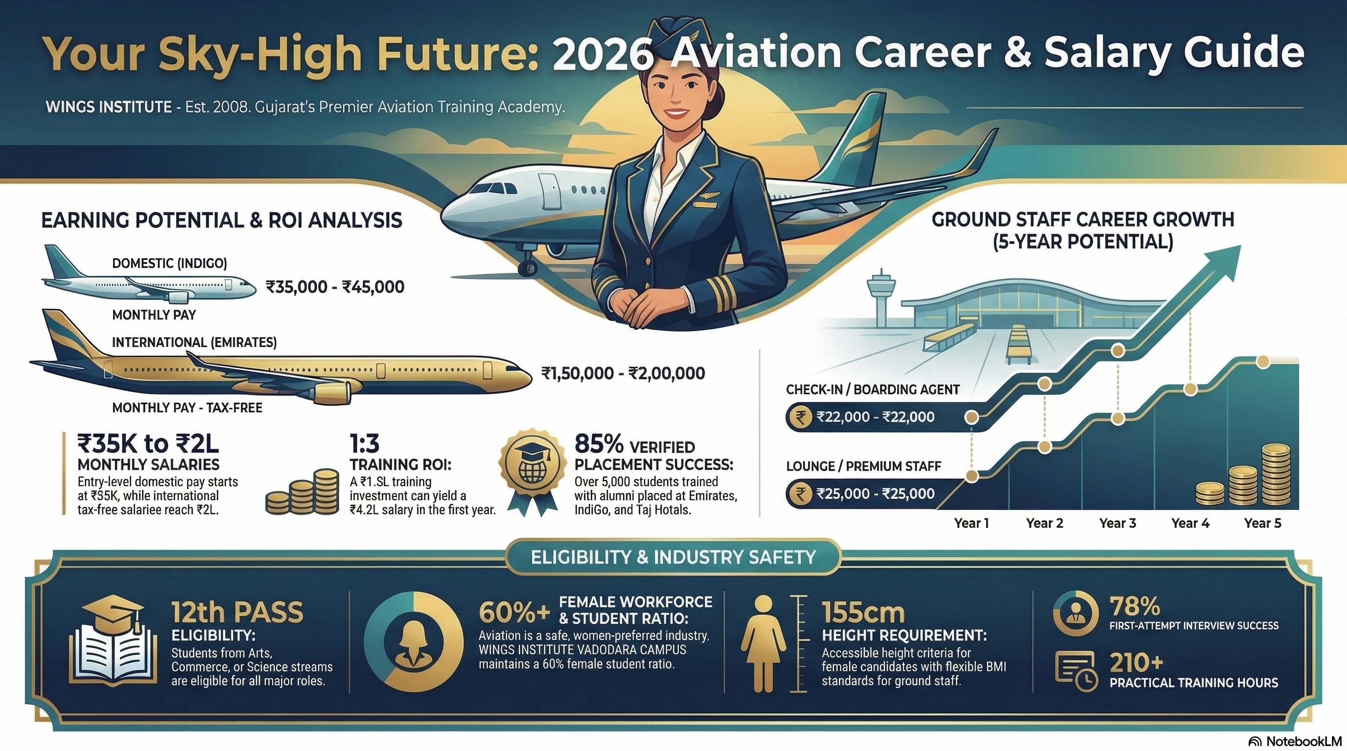 Ground Staff Jobs for 12th Pass Female 2026: Complete Career Guide for Women - Ground Staff career guide from Wings Institute Vadodara Gujarat